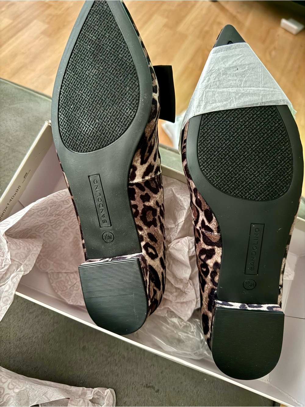 Bandolino Auggie Loafers - Leopard-Print Pointed Flats with Black Bow - Picture 7 of 8